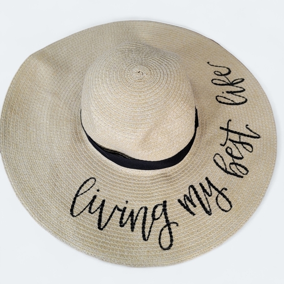 Target "Living My Best Life" Wide Brim Straw Hat Beach Pool Summer Vacation - Picture 1 of 14